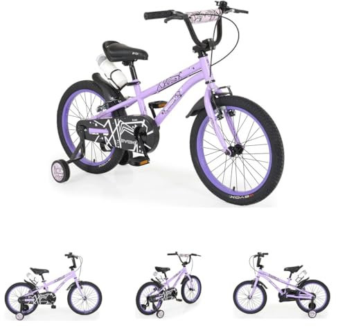 Byox Kinderfahrrad 18 Zoll Pixi, Klingel, Reflektoren, Stützräder, ab 5 Jahre violett