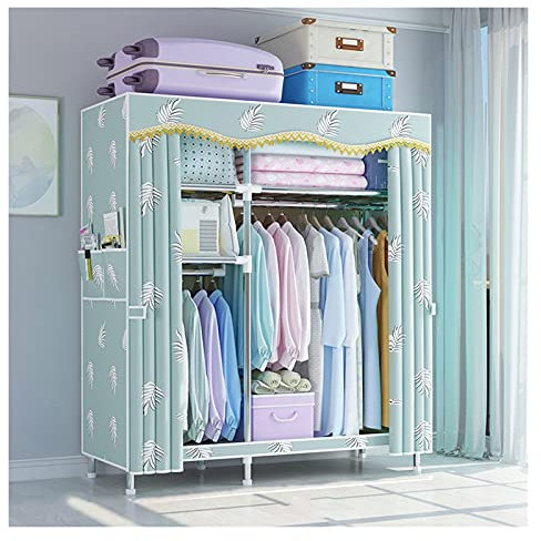 Kleiderschrank Einfache tragbare Kleiderschrank mit Ruten und grünen Stoffabdeckung Home Kleiderschrank Regale Kleidung Storage Organizer 3 Größen Tragbarer Organizer Schrank ( Size : 123x45x170cm )