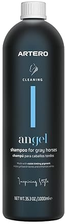 Artero Angel 1 l. Shampoo sbiancante per cavalli tordi. Rimuove le macchie ed evidenzia il bianco con luminosità intensa.