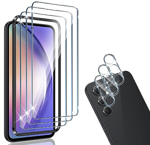 HidWee für Panzerglas Kompatibel mit Samsung Galaxy A54 5G Panzerfolie, 3 Stück 9H Härte Panzer Schutz Glas Folie mit Rahmen Positionierhilfe, 3 Stück HD Klar Kameraschutz Schutzfolie