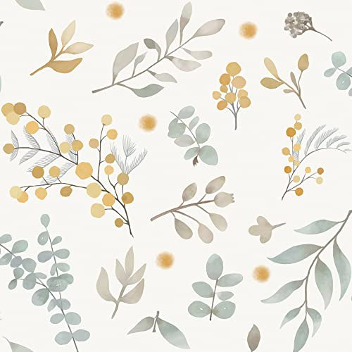 CiCiwind Peel and Stick Floral Wallpaper 39×300cm Green/Yellow/Beige Self Adhesive Vinyl Contact Paper Removable for Living Room Bedroom Wall Furniture Decor