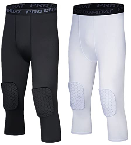 Gepolsterte Hose Mit Knieschützern 3/4 Capri-Kompressionshose Für Basketball, Fußball, Baseball, Jugend- Und Erwachsenengrößen (combination-01,L)