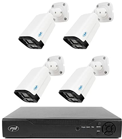 PNI NVR House IP716 Videoüberwachungspaket, 16 Kanäle 4K, H.265,4 IP125 Kameras, 5MP, IP66