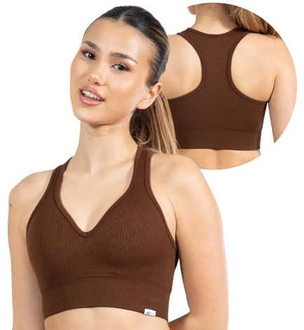 SMILODOX Sport BH Damen Amaze Pro - Blickdicht rutschfest Sport Bra - Seamless Gerippter Stoff Crop Top - Atmungsaktive Yoga Tank Top für Fitness & Gym