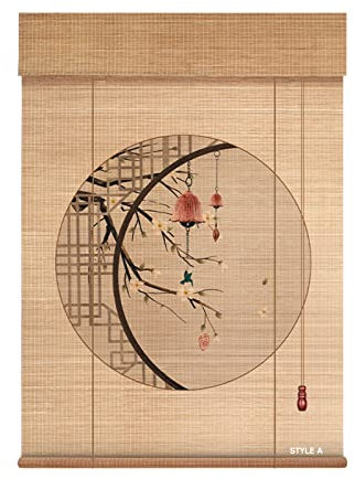 Bambusrollo in Natur,Bambus Raffrollo,Anpassbare Größe,Sichtschutz Rollo,Faltrollo Rollo,Schnurzugrollo Vorhang,für Fenster und Türen,Wandmontage Deckenmontage,W55xH150cm/21.65xH59.05in