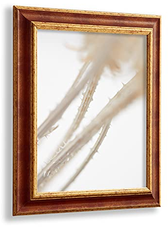 VO design Dekorativer Bilderrahmen Kjell aus Massivholz in 121 x 80 cm Rot Gold Dekor im Vintage Stil mit antireflex Kunstglasscheibe
