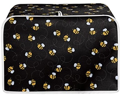TOADDMOS Honey Bee Black Toaster Cover 4 Slice Small Kitchen Appliance Dust Covers,Dust and Fingerprint Protection