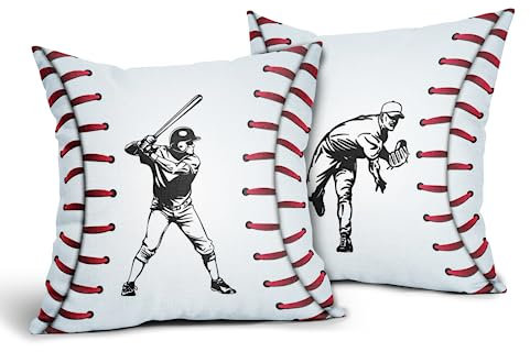 Kawani Baseball-Wurfkissen, 45,7 x 45,7 cm, Set mit 2 Ballsport-Themen, Leinen, quadratisch, dekorative Kissenbezüge, 45,7 x 45,7 cm, Geschenke für Jungen, Männer, Bett, Couch, Sofa, Heimdekorativ