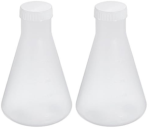 PATIKIL 250ml Plastic Erlenmeyer Flask with Screw Caps, 2 Pack Narrow Mouth Conical Flask for Laboratory, Clear