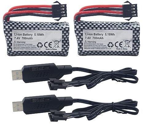 ZYGY 2PCS 7.4V 700mah Batterie Li-ION avec câble de Charge USB pour HJ812 HJ811 Batterie de Bateau électrique à Grande Vitesse avec Prise SM-4P