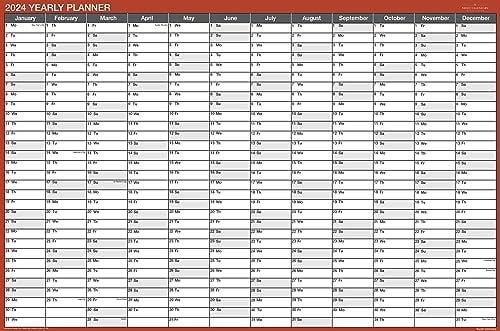 SwiftGlimpse, A0-Wandplaner 2024, löschbar, Jahres-Wandkalender, 122 x 92 cm, XL, horizontal, Kastanienbraun