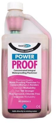 Bond It Proof Power Proofer & Hardener Concentrate Cement Plasticiser 1L & Improves The Plasticity of The Cement, Morta