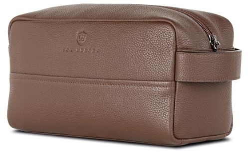 VON HEESEN Kulturbeutel Leder Kulturtasche für Herren & Damen - Echtleder Necessaire ideal zum Reisen - Waschtasche und Kosmetiktasche mit einem Hauptfach braun, groß
