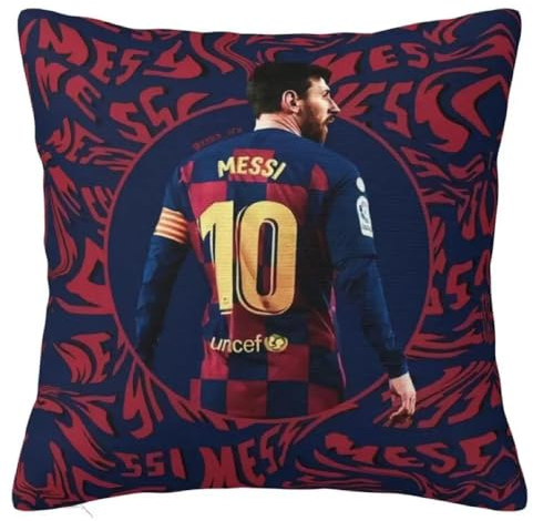 The Beach Stop Sports Hero Lionel Messi Kissenbezug, Geschenkidee für Männer, Frauen, Jungen und Mädchen, 45 x 45 cm, Messi Barca