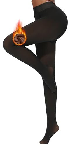 Jiuday Thermo Strumpfhose Damen Winter Thermostrumpfhose Fleece Gefütterte Strumpfhosen Winterstrumpfhose Hohe Taille Ultraweich (220g Fleece Mit Füß-Falsch Transluzent Braun,2XL)