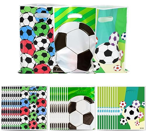 Cozlly 30 Pcs Fußball Geburtstag Geschenk Taschen für Party, Multifunktion Fußball Thema Süßigkeitstaschen, Kunststoff Fußball Geschenktüten Partytüten, Fussball Tüten für Geburtstag