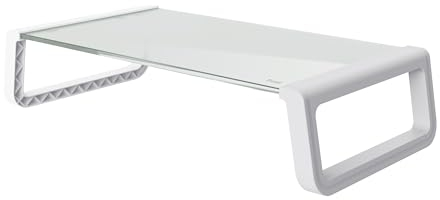 Trust Monta Support de Moniteur, Support Écran PC en Verre Trempé 41 x 22 x 10 cm, Réhausseur d'Écran Bureau Ergonomique, Organisateur de Table pour Ordinateur Portable, Mac, Travail - Blanc