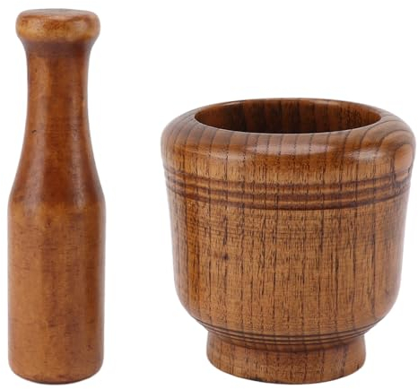 Mortar and Pestle Set, Wooden Mortar and Pestle Garlic Masher Hand Grinder Crusher Spice Grinder Bowl Food Mill Mixing Bowl for Kitchen
