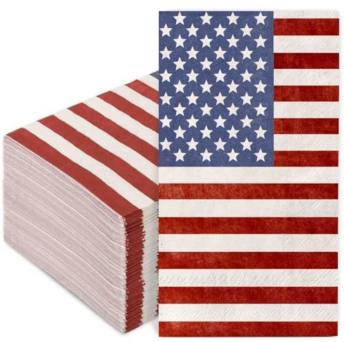 AnyDesign 80 Stück patriotische Gästeservietten, Vintage, amerikanische Flagge, Einweg-Servietten, Retro, 4. Juli, Papierhandtuch-Servietten für Unabhängigkeitstag, Badezimmer, Partyzubehör,