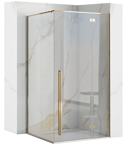 Rea FARGO GOLD Duschkabine 90X90x195 cm Transparentes gehärtetes Sicherheitsglas 6 mm (Gold) Ohne Duschwanne