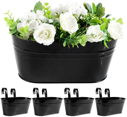 ABSDON 4pcs Vasi di Fiori da Appendere Vasi di Metallo Esterno Vaso Sospeso Portafiori Pensili con Doppio Gancio Rimovibile per Balcone Recinzione Casa Decorazione