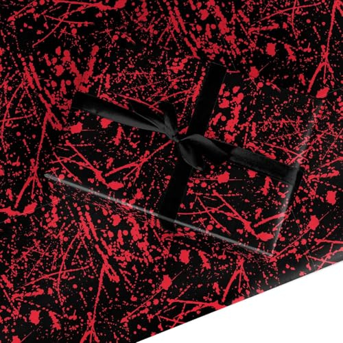 Blood Splatters Halloween Wrapping Paper – Horror-Themed Gift Wrap for Birthdays, Pranks & Joke Presents – Red Splatter Design – Recyclable & Eco Friendly - 6 Sheets (50cm x 70cm)