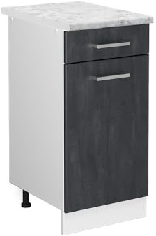 Vicco Küchenunterschrank R-Line, Schwarz Beton, 40 cm | 1 Schublade · Arbeitsplatte Marmor · Höhenverst. Füße · ✓ Leichter Zugriff · ✓ Frei kombinierbar
