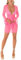 Koucla Mini robe de plage transparente en maille avec trompette, manches longues, col en V et ceinture XXL, Rose, L-XL