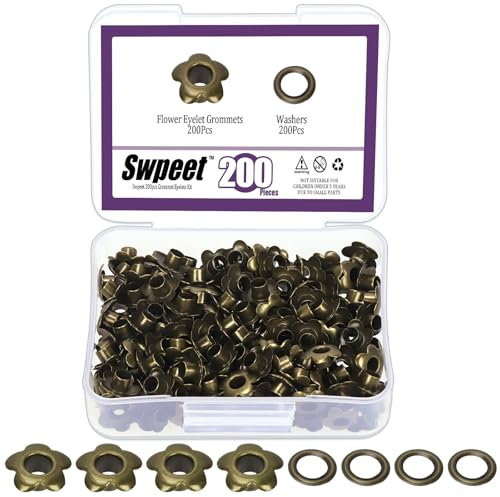 Swpeet Flower Eyelet Grommets (Bronze) 200Sets 3/16 (5mm) Bronzeloch Blume Ösen Ösen Ösen Kit, Metall Ösen Kits Ösen Ösen zur Reparatur von Leinwand, Leder, Vorhänge
