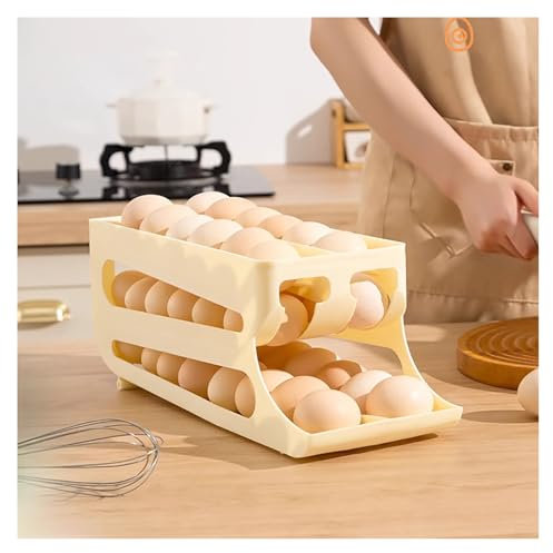Organizer for uova for frigorifero, distributore automatico di uova, contiene 43 uova contemporaneamente, portauova di grande capacità for mobili da cucina(Beige)