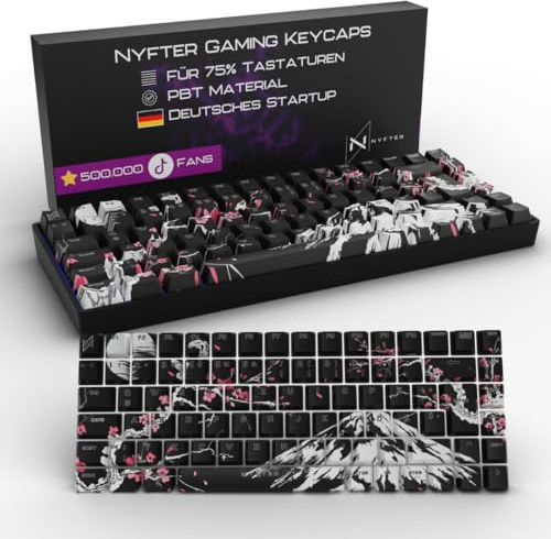 NYFTER - Premium Sakura Keycaps ISO 60% y 75% Custom Keycabs ISO Layout para teclados mecánicos (Sakura Black, 75%)
