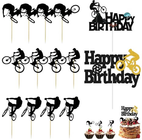 CVFRTT 14 Stück Fahrradeinsätze, Fahrrad-Kucheneinsätze, Fahrrad-Themen-Kuchenaufsatz, Party-Kuchendekorationen, Kucheneinsätze