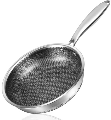 MDHAND Pfanne 24cm, Edelstahl Antihaft Bratpfanne, Wabenstruktur Pfanne Induktion 26cm Beschichtete pfanne zum Kochen Braten