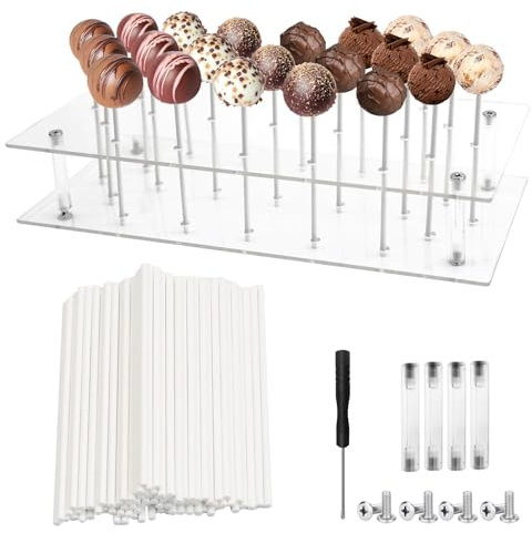 GD HUA Cake Pop Ständer, 21 Löcher Lollipop Holder mit 100 Cake Pop Stiele, Kuchenständer Zuckerwatte Stäbe für Süßigkeiten Partei Hochzeit Geburtstag Dessert Party Deko