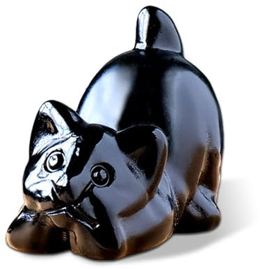 Cosmeria Décoration de chat noir en obsidienne, porte-bonheur et protection au travail ou à la maison, décoration élégante et idée cadeau pour les amoureux des chats