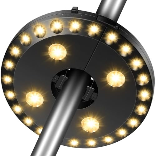 Luce per Ombrellone, 28 Luci LED a 200 Lumen 3 Modalità di Illuminazione Senza Fili 4 Batterie AA, Luce per Ombrellone per Ombrelloni, Tende da Campeggio o Uso Esterno (Bianco Caldo)