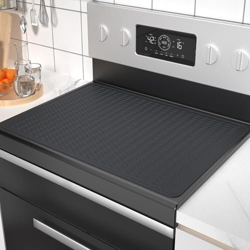 Hitzebeständig Kochfeld Matte,Herdabdeckplatte,Wasserdichte Abdeckung für Induktionskochfeld,Silikon-Herdmatte für Glasplatte,Praktische Arbeitsfläche Erweiterung in der Küche (Black, 70 x 50 cm)