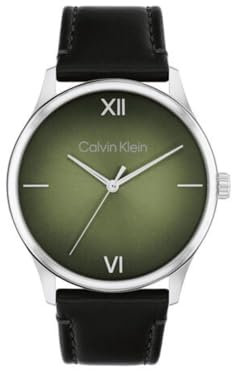 Calvin Klein Uhr mit DREI-Zeiger-Quarzwerk für Herren Kollektion Ascend mit Schwarzes Lederarmband - 25200454