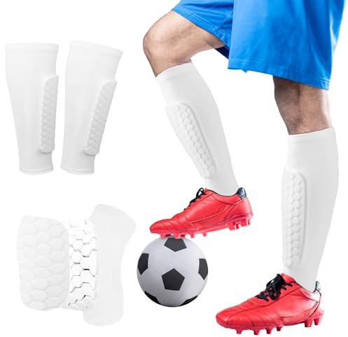vsshe 1 Paar Fußball-Schienbeinschoner für Kinder und Erwachsene, Schienbeinschoner, Sport Schienbeinschutz für Männer & Frauen, Strumpf mit integriertem Schienbeinschoner Fußball (Weiß-M)