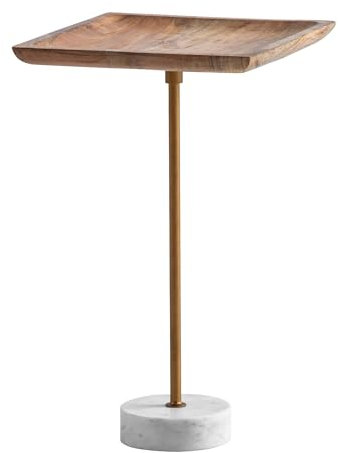 Wohnling Beistelltisch Mango Massivholz Echter Marmor 35x35x55 cm Anstelltisch, Kleiner Abstelltisch Quadratisch, Wohnzimmertisch Couch Modern, Sofatisch Hoch