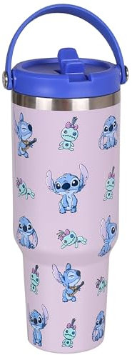 Disney Stitch Large Thermal Mug with lid and Mouthpiece, Stainless Steel, Travel Mug with Handle 1.18l (C)