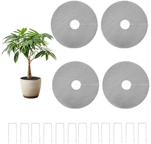 lasuroa 4pcs Plant Pot Grids with Ground Nails, 11.8 Inch Cuttable Plant Protectors from Animals Cats Squirrels Flower Pot Cover for Indoor Outdoor Garden