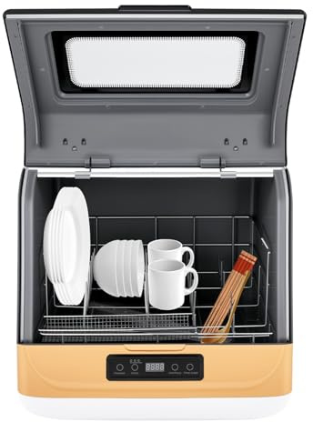 LKHDONG Mini Spülmaschine 800W Geschirrspüler 3 Programme, Freistehender Tischgeschirrspüler für 4-6 Bestecksätze, Auto-Trocknung Geschirrspüler 55-70°C Arbeitsumgebung