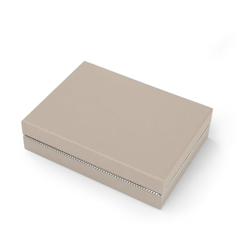 Geschenkbox klein mit Deckel & Edelstahl-Chain | Geschenkverpackung für Weihnachten Geburtstag Hochzeit Schmuck | Geschenkkarton mit Umschlag Karte Seidenpapier (Beige-Silber, 27 × 20 × 7 cm)