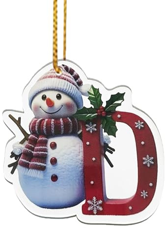 Personalized Acrylic Letter Snowman Christmas Ornaments, Personalized Diy Baubles Snowman Hanging Ornament, 26 Alphabet Christmas Tree Decorations (D)