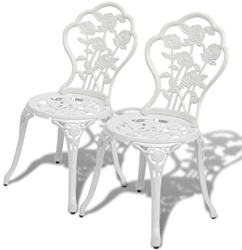 KTHLBRH Set mit 2 Bistro-Stühlen für den Garten mit dekorativen Blumendetails, Aluminiumguss und Eisenfüßen für den Außenbereich, wetterfest und sehr langlebig
