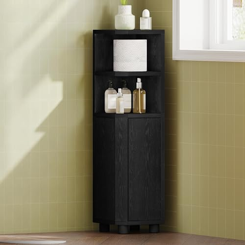 Hzuaneri Badezimmerschrank, Eckschrank Badschrank, verstell. Regalen | Toilettenschrank, 2 Seitentüren, schmales Badregal, einfache Montage, 20 x 20 x 79 cm, Schwarz BC20004X