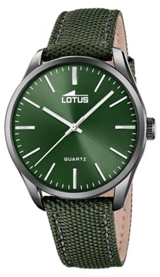 Lotus Herrenuhr Analog aus Nylon Grün | Casual Deportivo Estilo Militar, Widerstandsfähiges Mineralglas 5 ATM, Quarzwerk 19070/1 Minimalist
