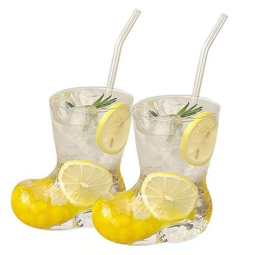 Yiokii 10oz Drinking Glasses Boot Shaped, Novelty Fun Cocktail Juice Cups with Straw for for Hot & Cold Drinks, Transparent Beer Glasses for Home Party Bar