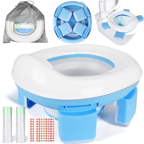 TOSUTO Pot de Voyage Enfant Pliable,Siège Toilette Pliable Enfants 3-in-1,Trainer Pot WC Pour Chaise Bébé,Portable Siege Toilette Enfant avec Sac de Rangement,Pot Bebe Toilette pour Garçon et Fille